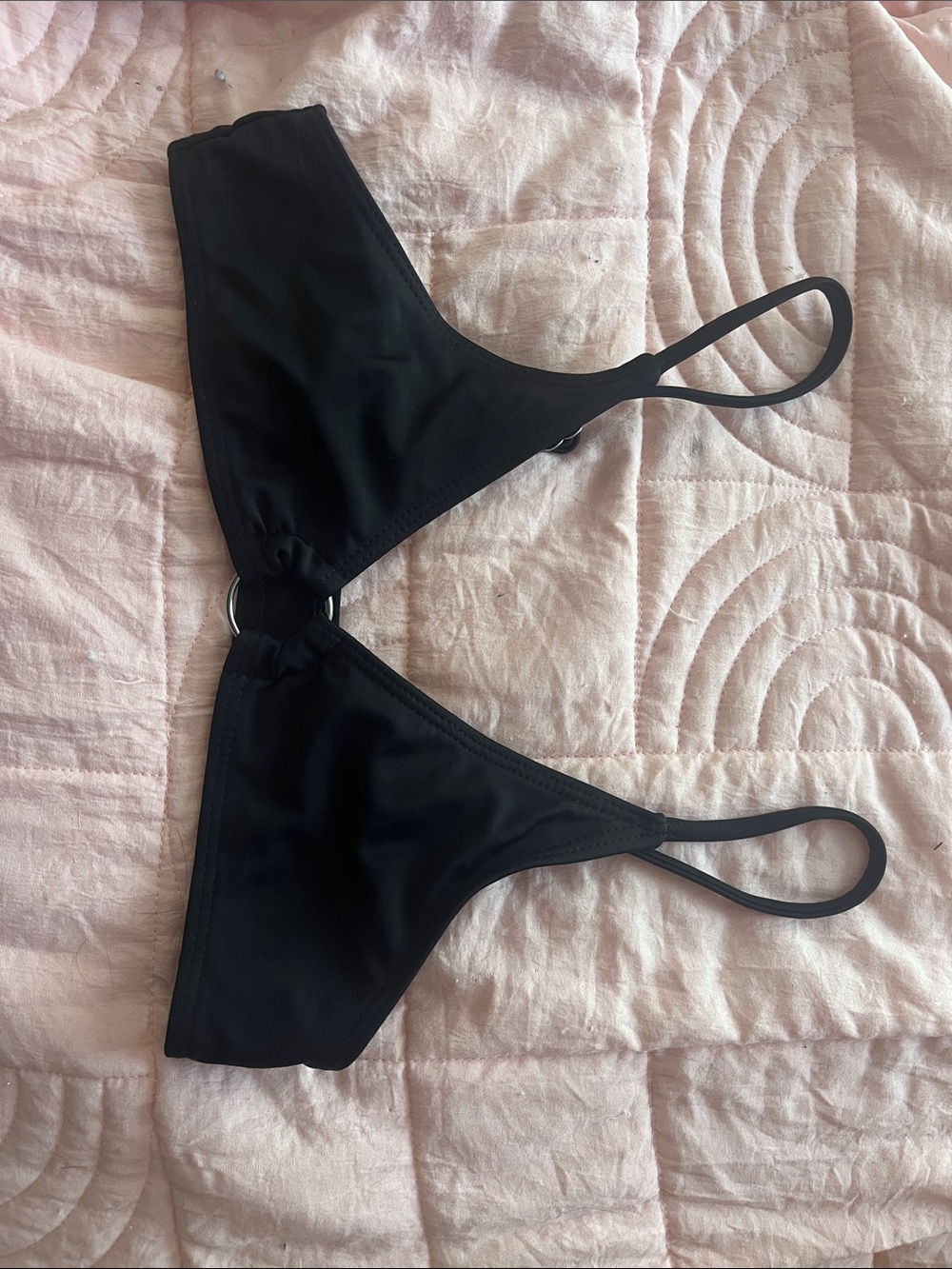 Black Ring-Detail Bikini Top
